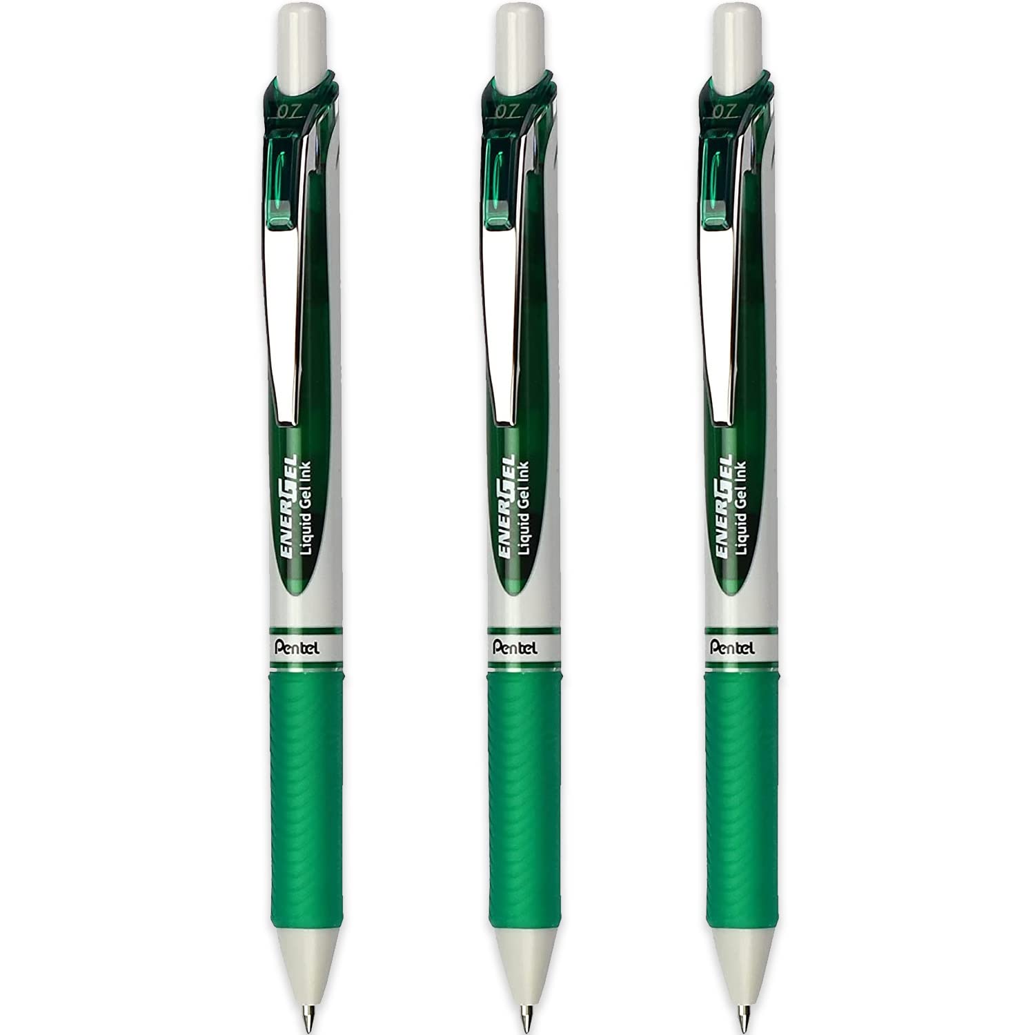 Pentel EnerGel XM BL77E-DX - Retractable Liquid Gel Ink Pen - 0.7mm - 79% Recycled - Green Ink - Pack of 3