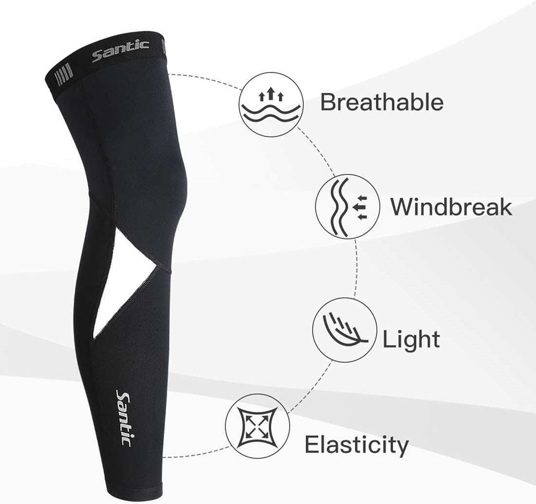 Santic Cycling Leg Warmers Thermal Fleeced Wind Proof Soft Shell Knee Warmer Black : Clothing