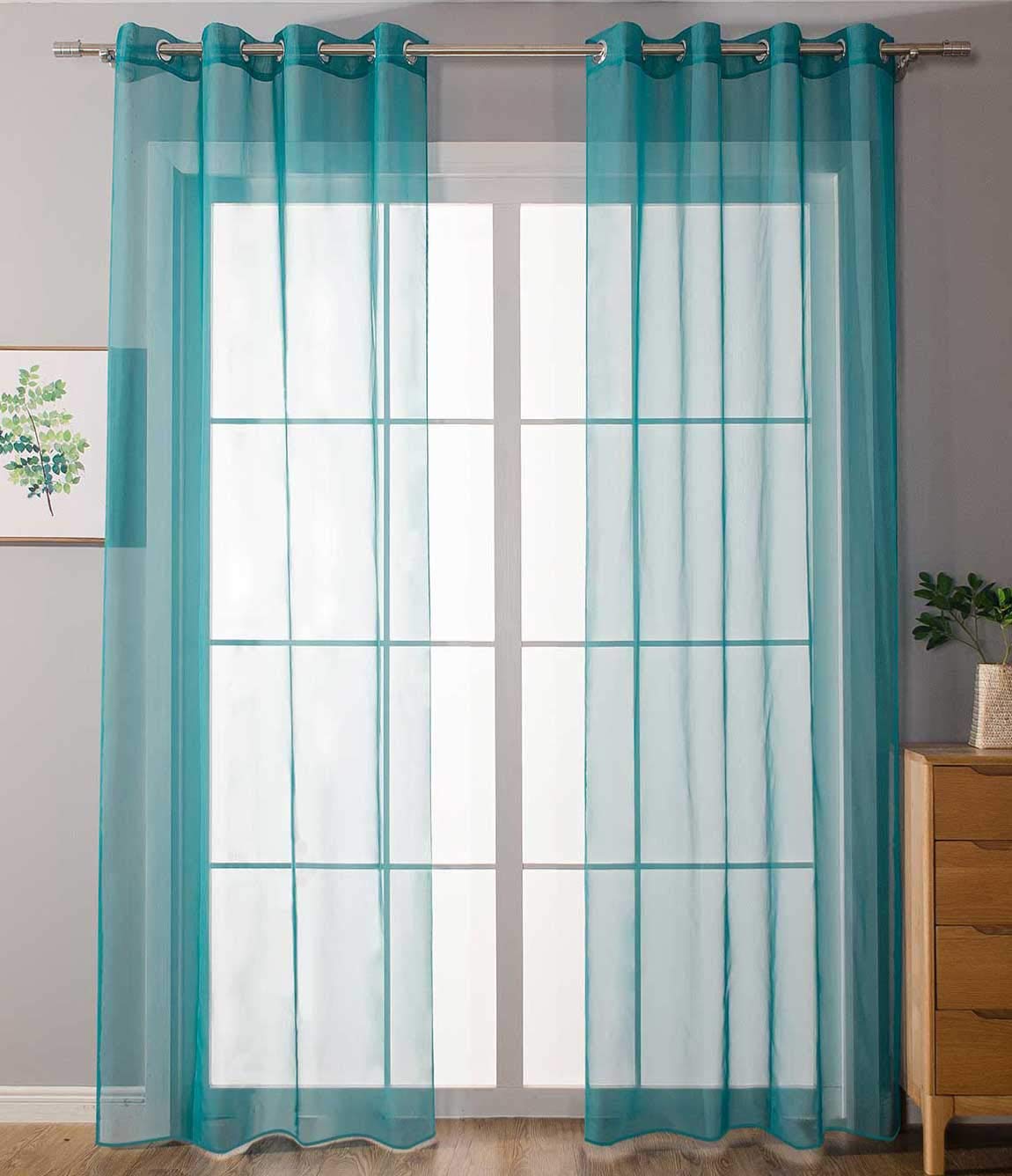 Gardinenbox 20332-cn2 Set of 2 Eyelet Curtains Transparent Plain Curtains with Eyelets Lead Band Closure for Living Room, 100% Polyester, Turquoise, H x W 175 x 140 cm