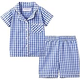 Mud Kingdom Girls Boys Summer Pajama Set Plaid Cute Peter Pan Collar