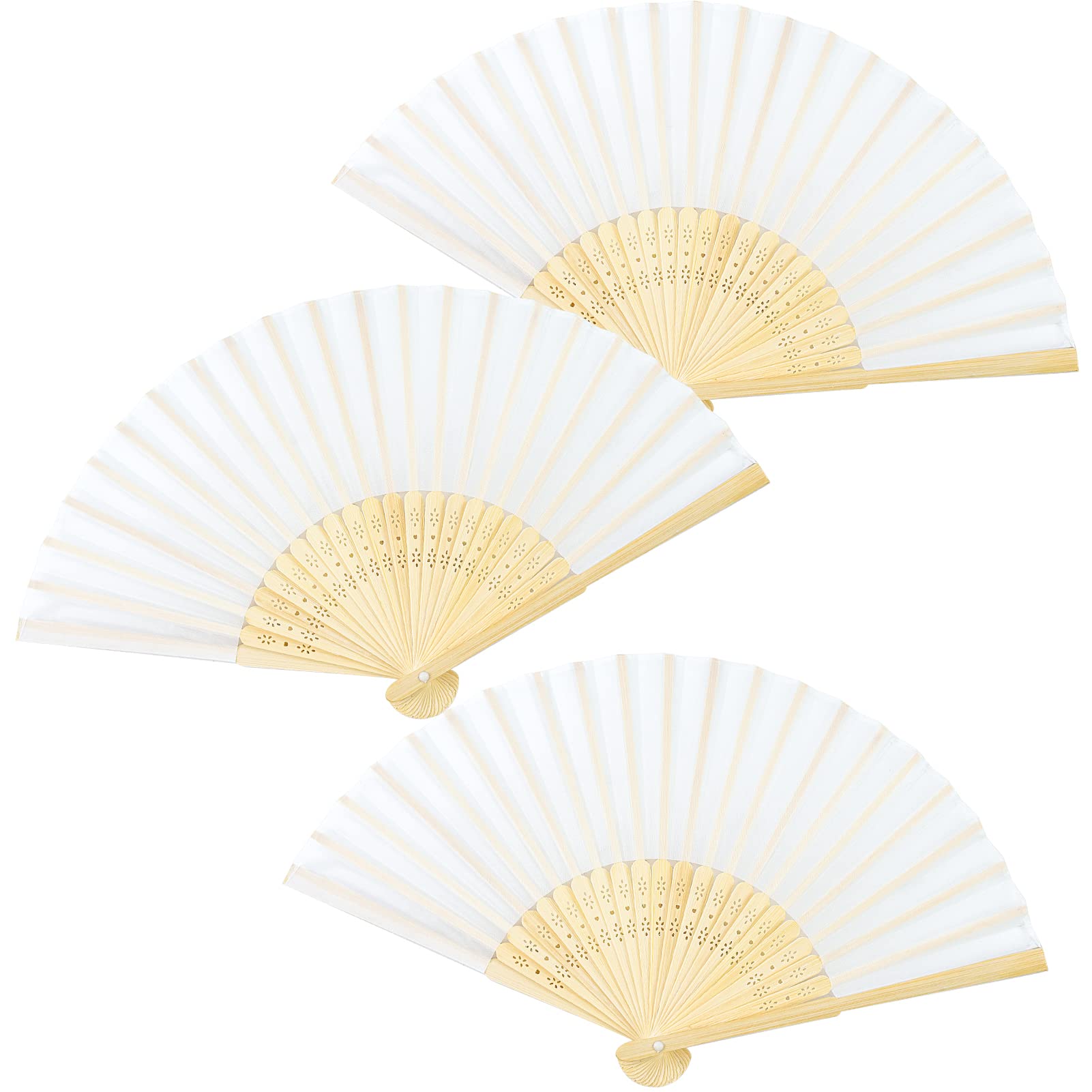 BEHAHAI 3PCS Hand Held Folding Fans, Chinese Folding Handheld Fans Bamboo Fans Handheld Silk Fabric Folding Fans Hand Held Fabric Fans with Tassel for Wedding, Party, Performance, Dance, Decorations