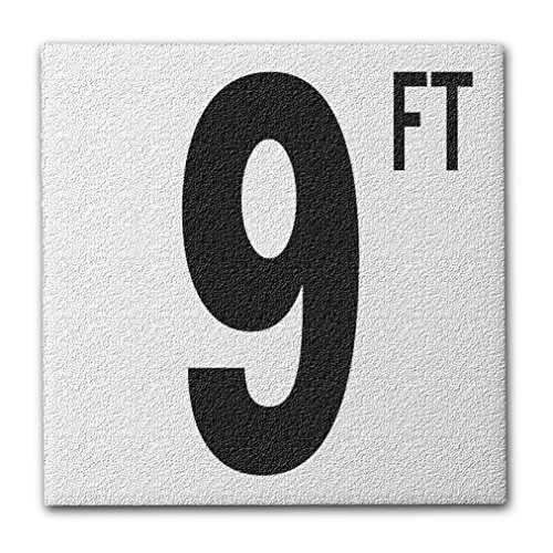 Ceramic Swimming Pool Deck Depth Marker "9 FT" Abrasive Non-Slip Finish, 5 inch Font