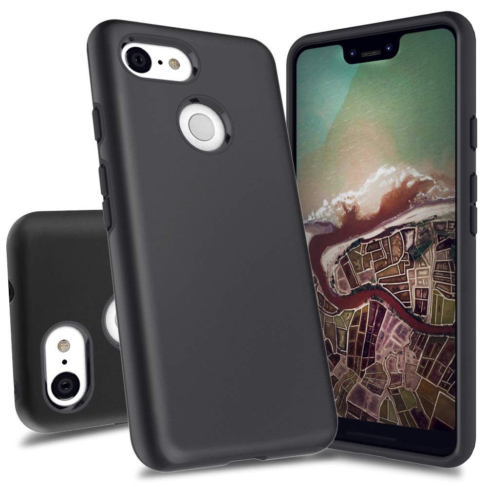 Google Pixel 3 XL Case, Androgate Hybrid Matte Shock Absorption Protective Back Cover Bumper Case for Google Pixel XL3, Black