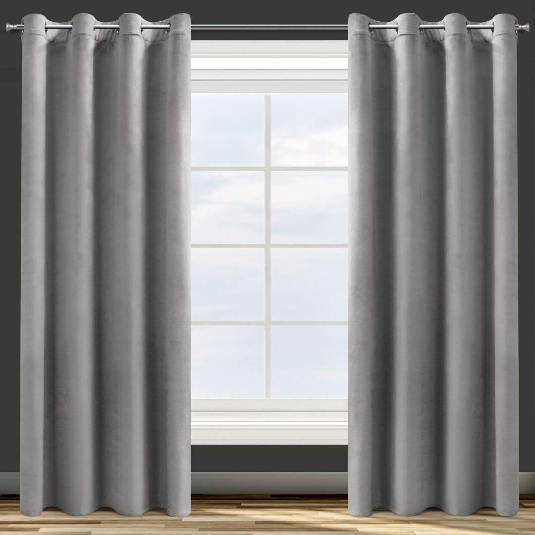 Eurofirany Design91 ROSA Soft Plain Opaque Velvet Curtain with Eyelets - 1 Unit, Fluffy Panel Drape Classic Glamour Elegant Living Room Bedroom, W55 x L98, Steel