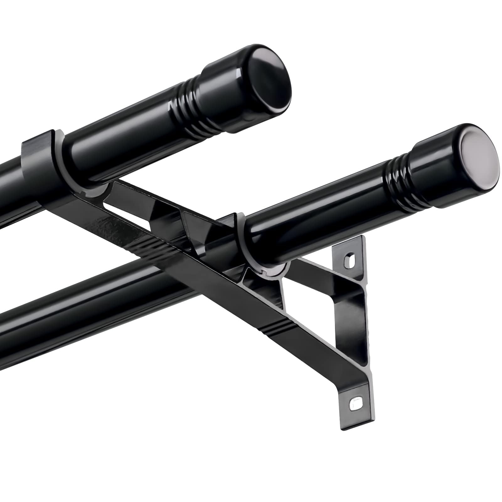 Harrms Double Curtain Poles, Black Curtain Pole 76-186cm, Curtain Rods Metal Extendable, Room Darkening Blackout Curtain Pole for Eyelet Curtains