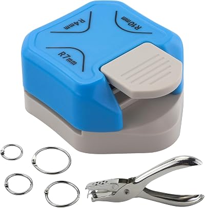 LAMXD 3 in 1 Corner Rounder Punch with Hole Punch and Binder Rings Blue