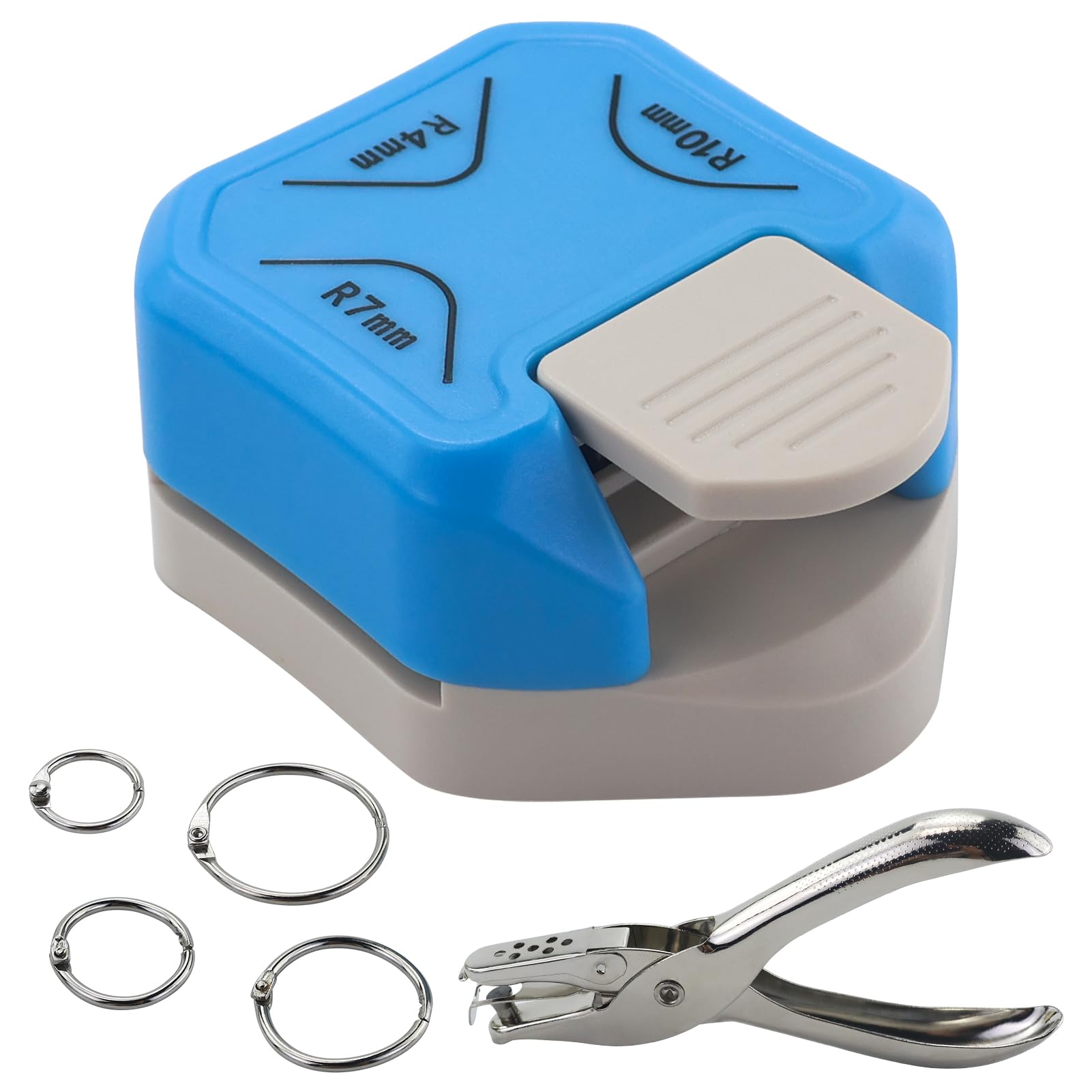 LAMXD 3 in 1 Corner Rounder Punch, Hole Punch 3 Way Corner Cutter with Hole Paper Puncher and Loose Leaf Binder Ring,Laminate,DIY Crafts,Card Making and Scrapbooking Crafting Handmade Activity #Blue