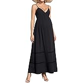 KUTUMAI Summer Lace V Neck Maternity Maxi Dresses for Women 2026 Casual Floral Long Flowy Photoshoot Baby Shower Dress