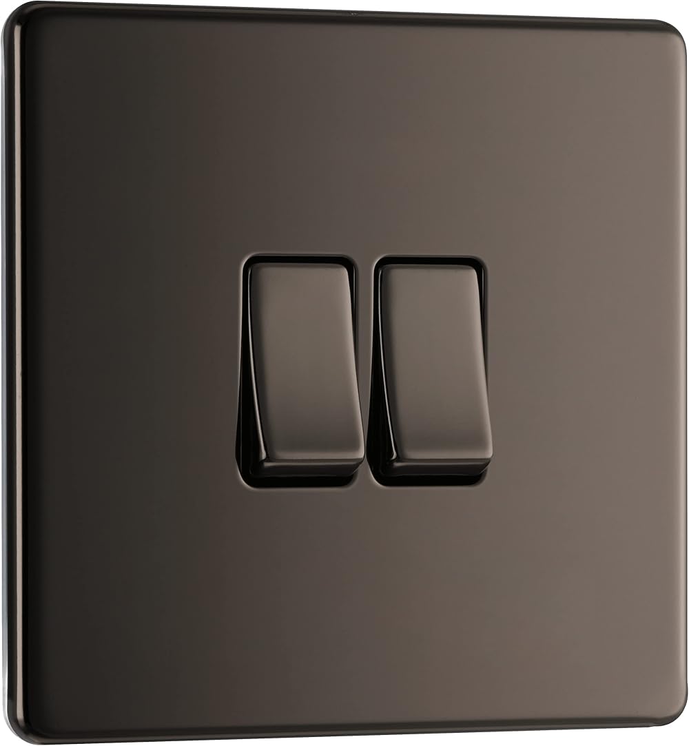 BG Electrical Double Wall Light Switch 2 Way Screwless Front Plate Black Nickel