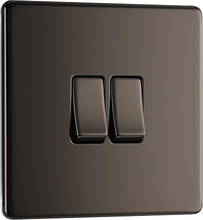 BG Electrical Double Wall Light Switch 2 Way Screwless Front Plate Black Nickel