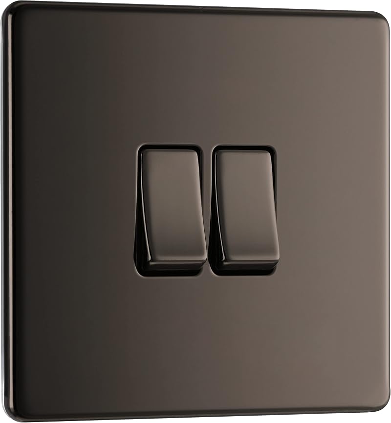 BG Electrical Double Wall Light Switch 2 Way Screwless Front Plate Black Nickel