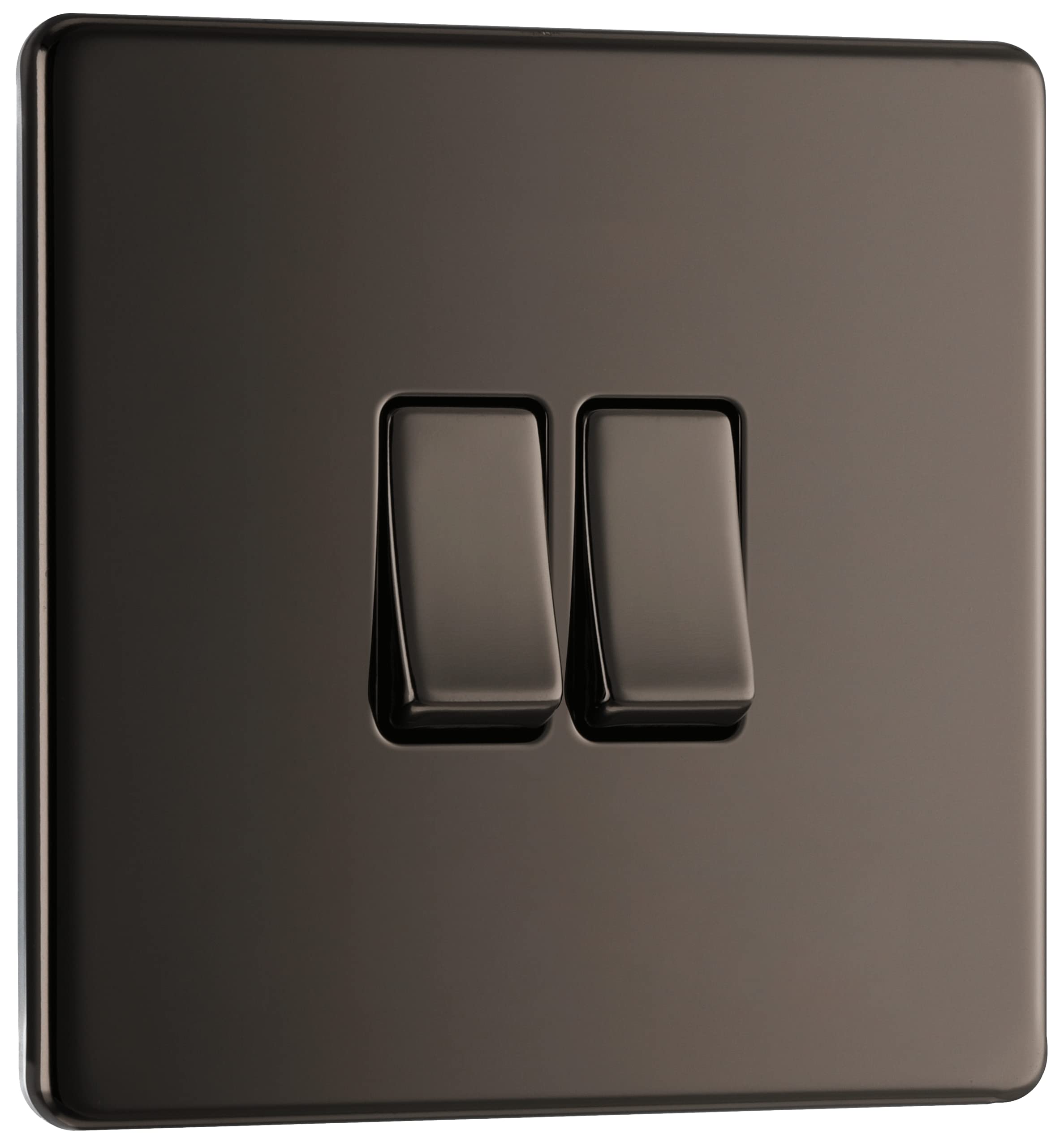 BG Electrical Double Wall Light Switch, 2 Way, Screwless Front Plate, Slim Profile, Premium Flatplate, Black Nickel, 20A, 16AX, FBN42
