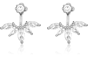 Winssigma Marquise Ear Jacket Earrings Cubic Zirconia Front & Back Statement Stud Earrings Bridal Cluster Earrings