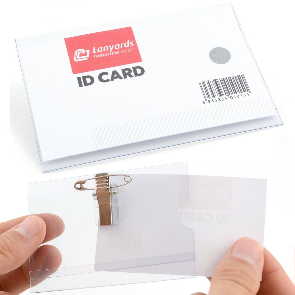 CKB Ltd® Pack of 50 Professional Clip On Clear Plastic ID NAME BADGES With Crocodile CLIP And Safety PIN - INCLUDES BLANK CARD INSERTS 9 x 6cm CREDIT CARD PVC WALLET Visitors Badge Combi Clips Holders