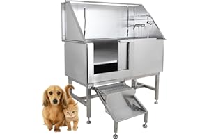 CHEINAUTO 50 Inch Pets Dog Grooming Tub, Stainless Steel Pet Dog Bath Tub Professional Home Large Dog Wash Station with Steps Faucet & Accessories