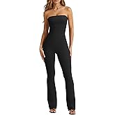 OQQ Womens Jumpsuits Tube Strapless With Removeable Bra One Piece Outfits Ruched Classic-Fit Jumpsuits