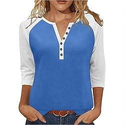 3/4 Length Sleeve Womens Tops Cotton Dressy V Neck
