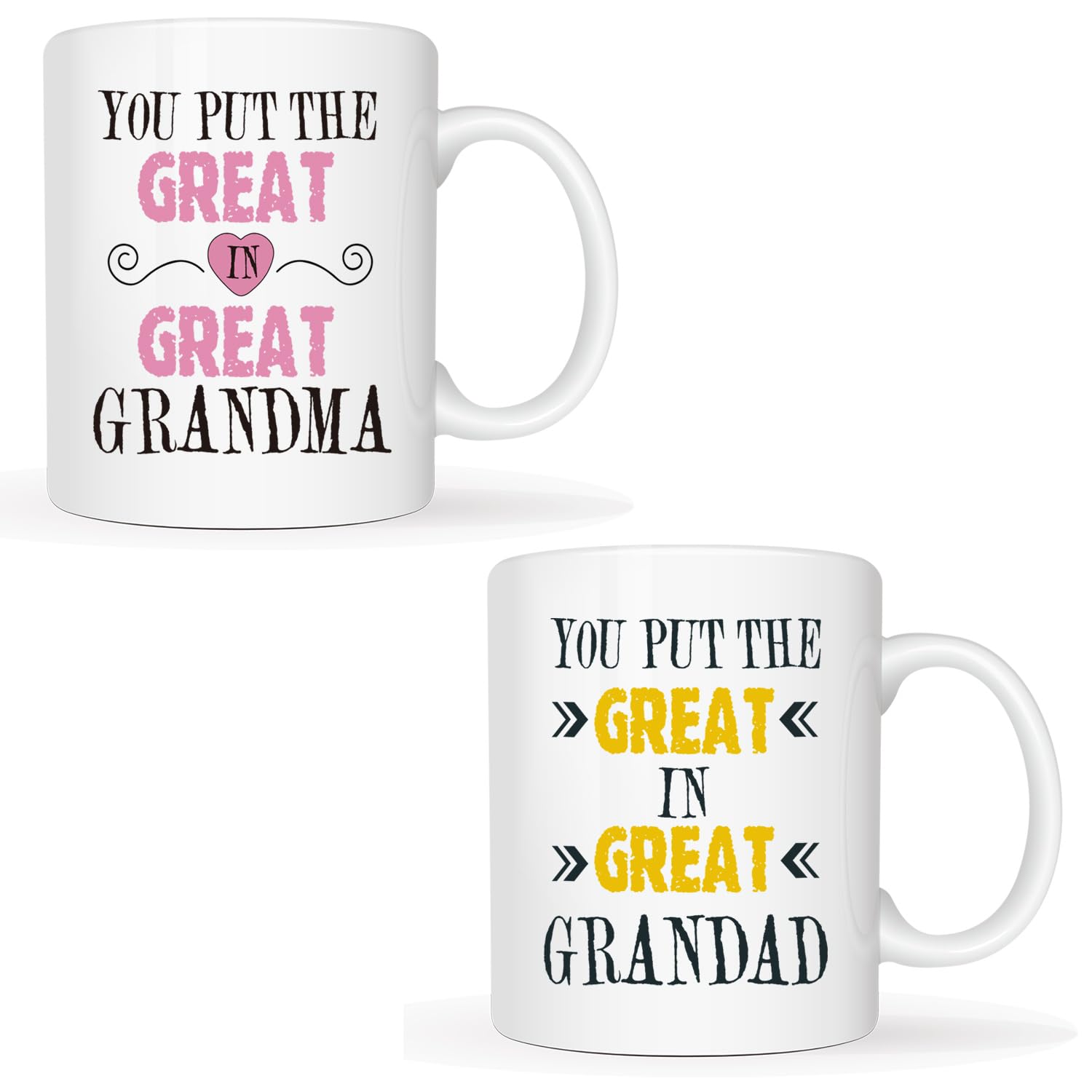 This Christmas Gifts Grandparent Set of 2 Coffee Mugs, You Put The Great in Great Grandma/Grandad Best Birthday Presents for Your Grandparent, Grandma, Grandad, Ceramic Cup White, 11 Oz
