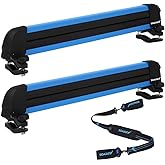 SOARIFY 2.0 Multi-Purpose Alumium blue Ski Rack with ski strap carrier, Roof Holder Carrier for Skis, Snowboards, Fishing Rods, Paddles, Skateboards, Wakeboard, Universal Mounting, Locking, Heavy Duty
