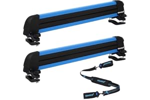 SOARIFY 2.0 Multi-Purpose Alumium blue Ski Rack with ski strap carrier, Roof Holder Carrier for Skis, Snowboards, Fishing Rods, Paddles, Skateboards, Wakeboard, Universal Mounting, Locking, Heavy Duty