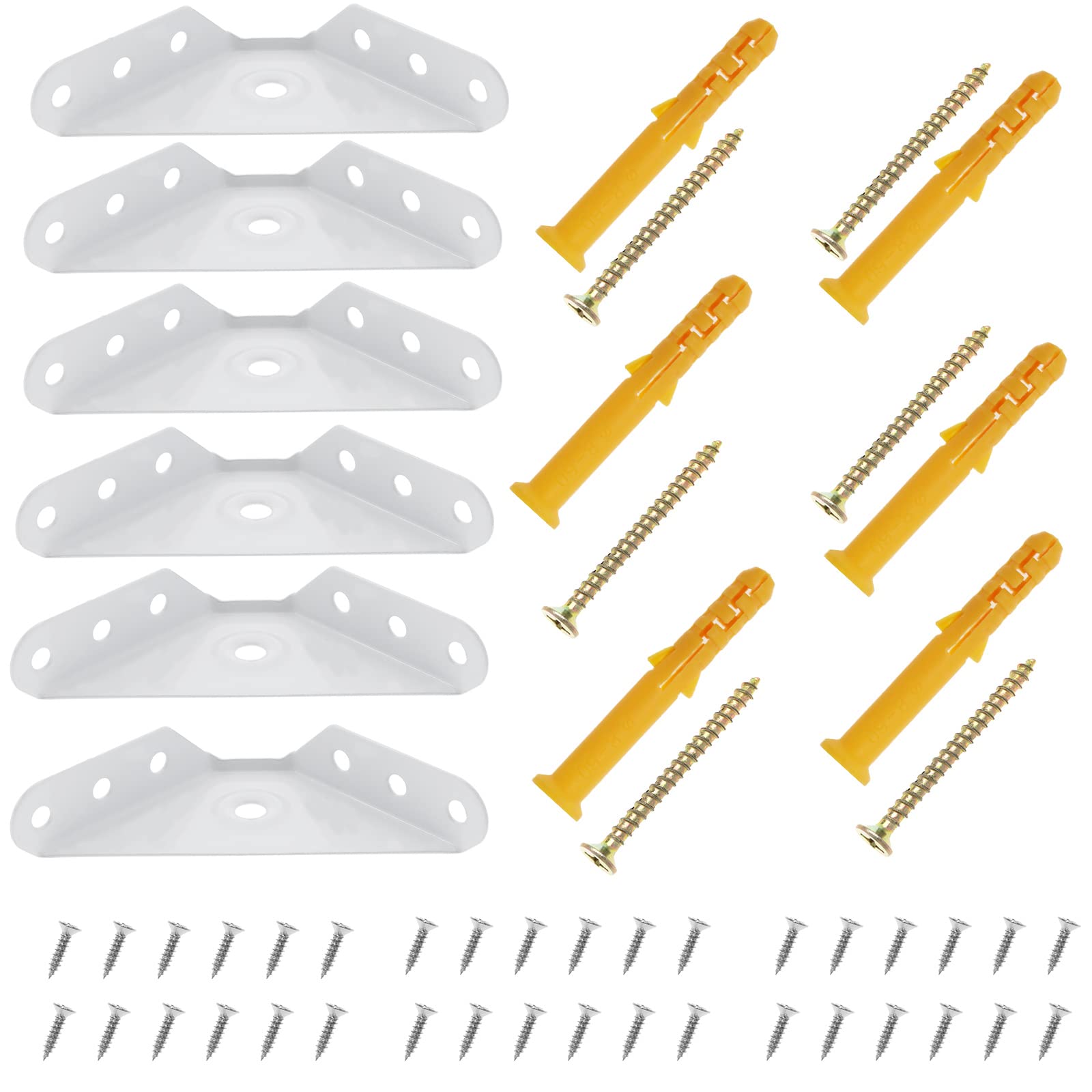 EMSea 20Pcs Three-Sided Fixed Corner Code Metal Corner Brace with Screws Large Plastic Plugs Corner Brace Support Bracket Fastener White