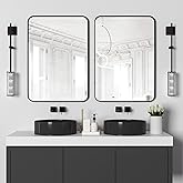 Manocorro 2-Pack Wall Mirror Bathroom Mirror, 20 x 28 Inch Black Rectangular Mirror with Aluminum Alloy Frame, Rounded Corner Hanging Mirror Decor for Entryway, Bedroom, Living Room