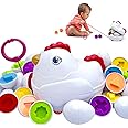 Easter Matching Eggs Toddler Toy with Push & Pull Chicken Box, 12 Pcs Montessori Sorter Learning Educational Toy, Multiple Shapes and Colors Fine Motor Skills Sensory Toy, Gift for Boys Girls