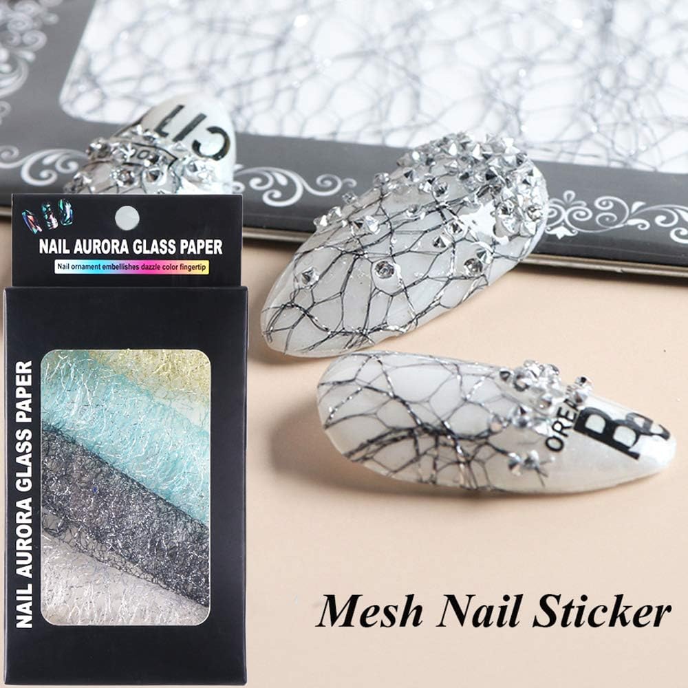 4 Color/Set Mesh Nail Art Sticker 3D Net Line Nail Decals Hollow Mesh Net Strips Design Manicure Nail Art Decoration (B)