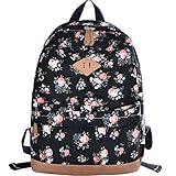 DGY Womens Peony Pattern Design Korean Fashion Casual Preppy Style Backpack G00133 Black