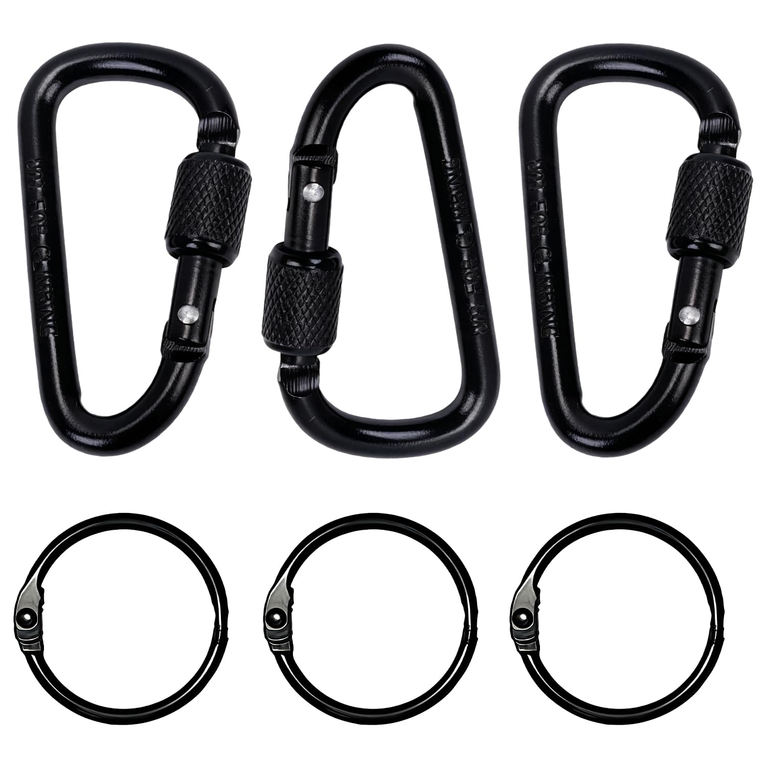 3Pcs Carabiner Clip, Locking Carabiner with Screw Gate D Ring Carabiner Keyring for Backpacks Keychains Keyring Outdoor Activities Traveling (Black)