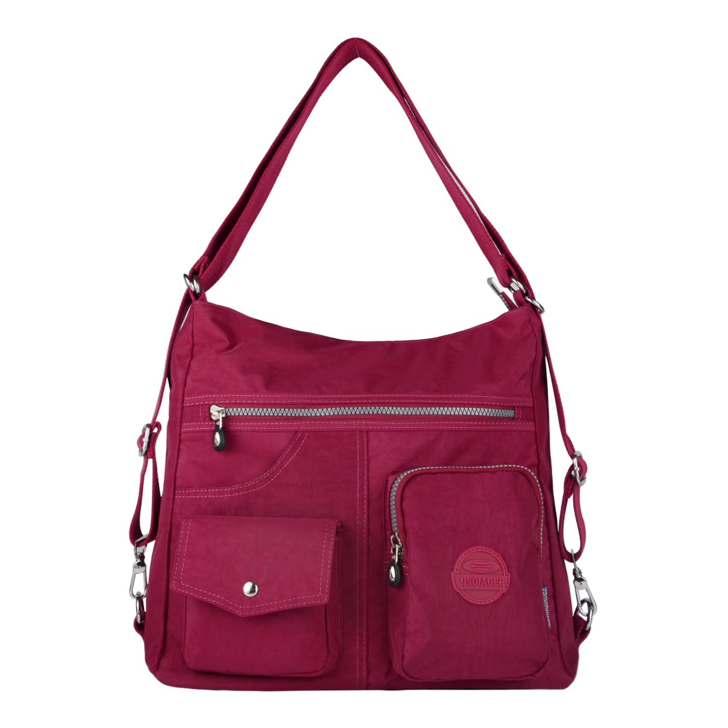 NOTAG Women Nylon Crossbody Bag, Waterproof Multi-Pocket Shoulder Bag 3 Ways Carrying Large Capacity Handbag (Winered), L