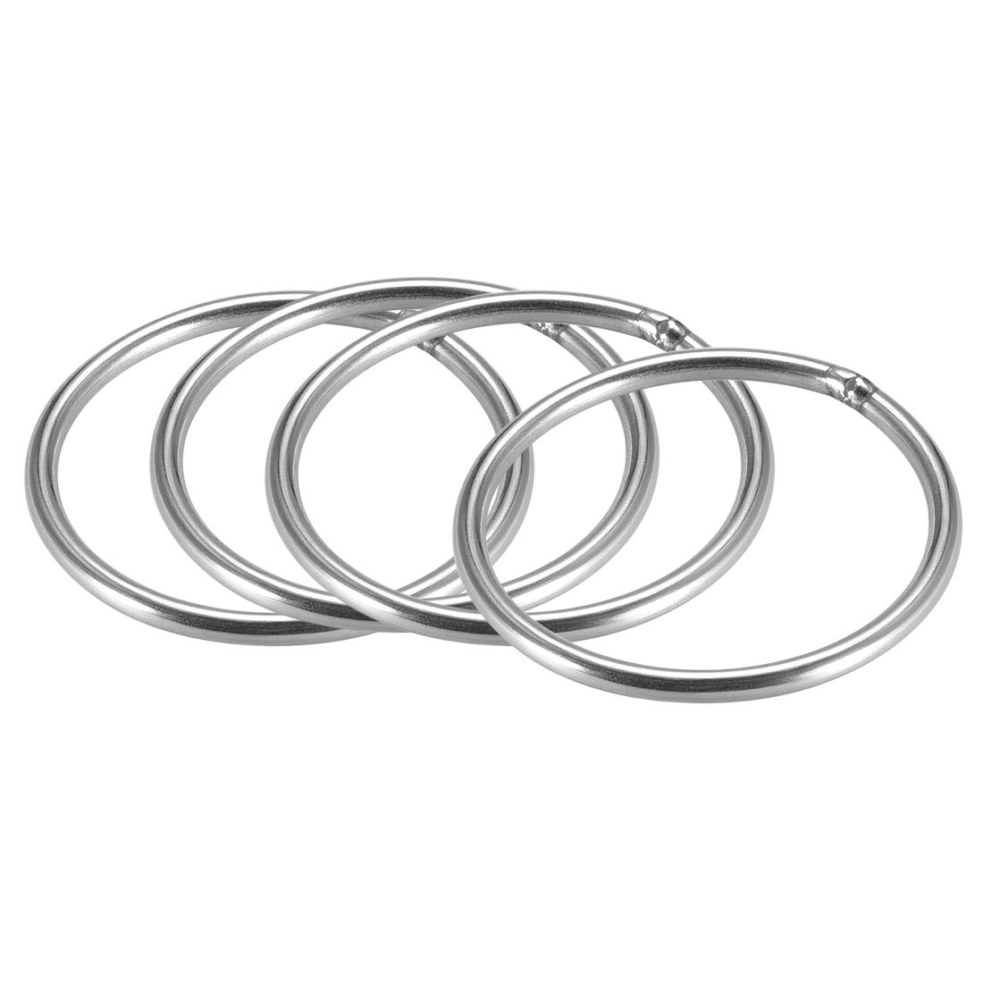 sourcing map 201 Stainless Steel O Ring 50mm(1.97") Outer Diameter 3mm Thickness Strapping Welded Round Rings 4pcs