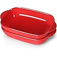 LEETOYI Ceramic Small Baking Dish, Porcelain 2-Piece Rectangular Bakeware with Double Handle, Baking Pans for Cooking and Cake Dinner 7.5"×5 (Red)
