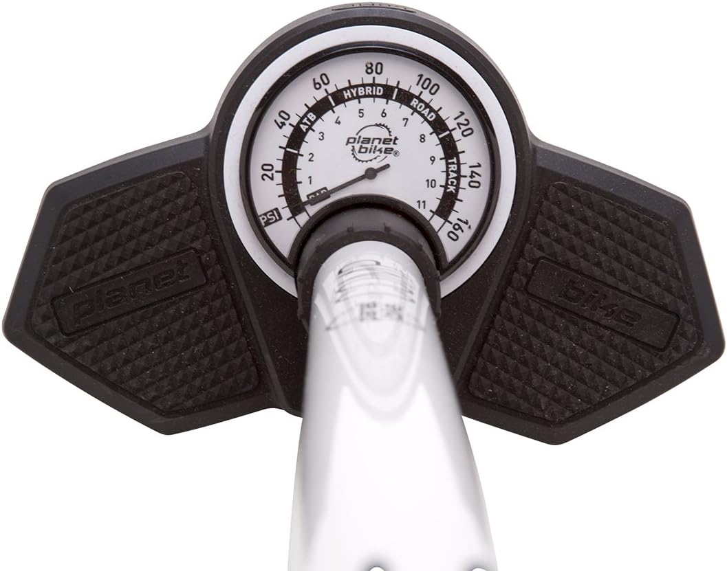 Planet Bike Comp Bike Floor Pump with Gauge and Presta Schrader Valve Head, Pumps Up to 160 psi, Inflates Bicycle Tires, Sports Equipment, and Inflatables : Sports & Outdoors