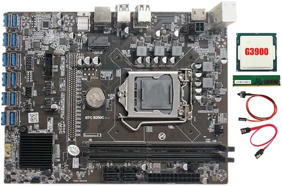 Zunedhys B250C Mining Motherboard G3900 CPU 8G DDR4 RAM 12X PCIE USB3.0