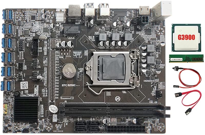 Zunedhys B250C Mining Motherboard G3900 CPU 8G DDR4 RAM 12X PCIE USB3.0