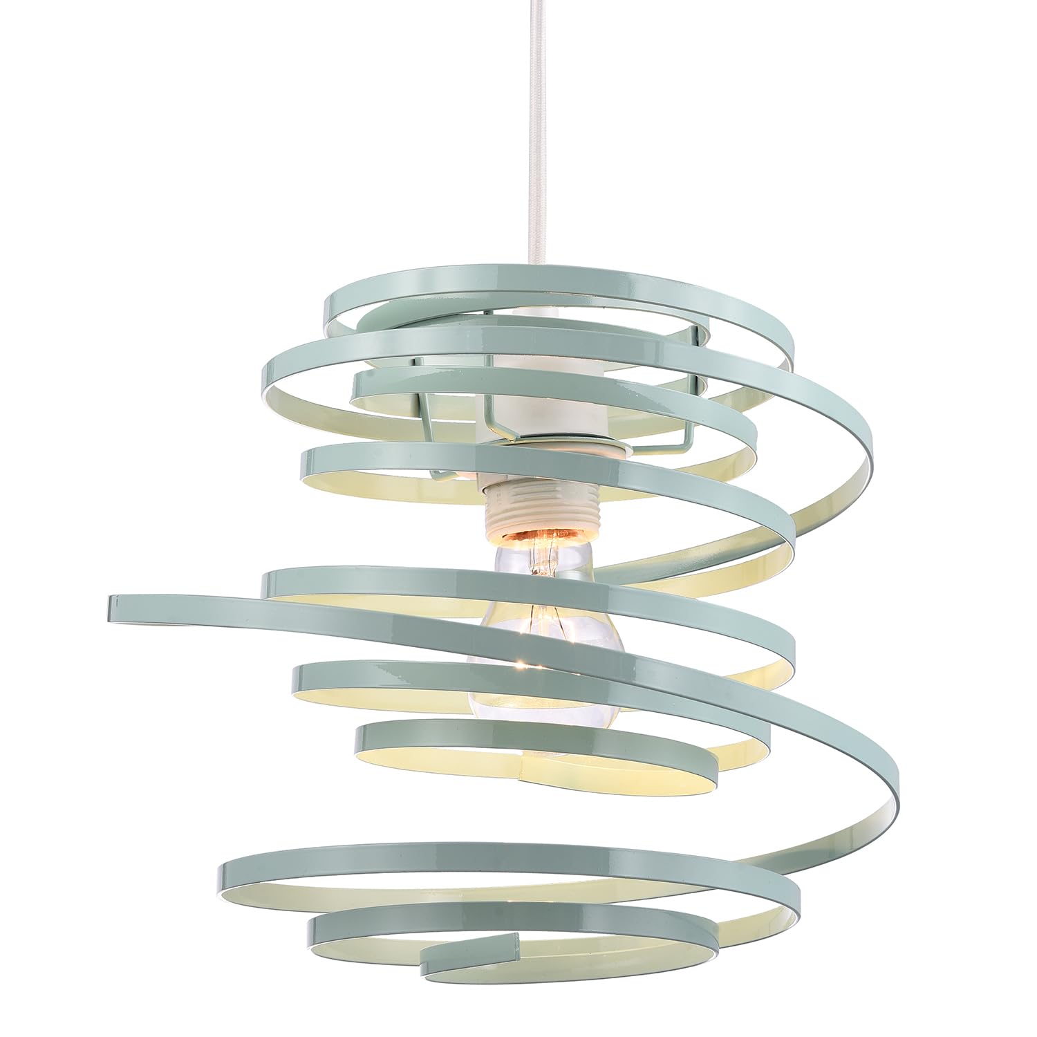 Modern Designer Duck Egg Gloss Metal Double Ribbon Spiral Swirl Ceiling Light Pendant Shade | 23cm Diameter | 60w Maximum by Happy Homewares