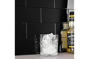Lovdeco Peel and Stick Glass Subway Tile, 3 x 6 Inch, 5 Sq Ft, Black Glass for Bathroom Kitchen Backsplash Wall, 40-Pack