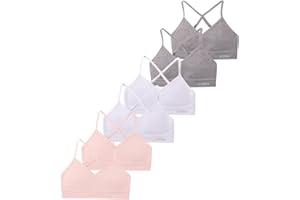 Livona Racerback Training Bra for Girls- 6 Pack Seamless Sports Bra, Padded Everyday Bra Bralette,Crop Cami Tank Top (6-14)