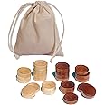WE Games Wood Backgammon Chips with Cloth Pouch - Brown & Natural 1 in. diameter