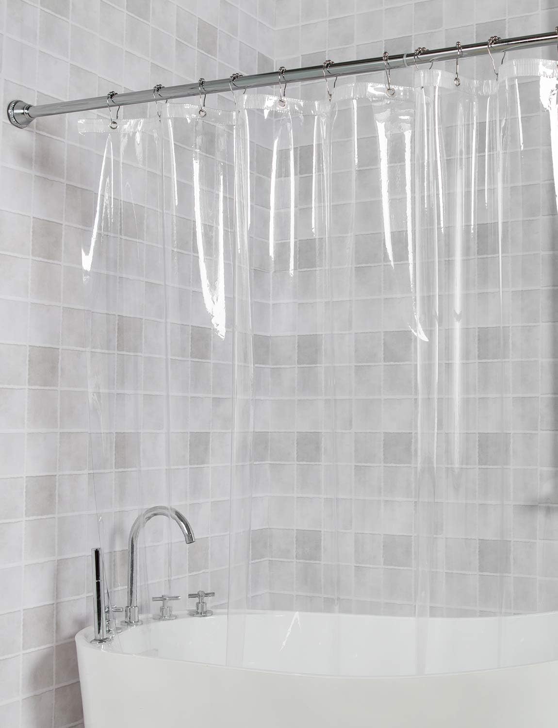 AmazerBath 12 Gauge Heavy Duty Crystal Clear Thick Shower Curtain Liner with Heavy Duty Clear Stones and 12 Grommet Holes Waterproof Bathroom Plastic Shower Curtain Liner-72 W x 72" H: Kitchen & Dining