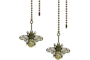 Hyamass Ceiling Fan Pull Chain Extender, 2-Pack 12 Inch Vintage Bee Decorative Pull Chains for Ceiling Fans and Lights with Charm Pendants & Ball Chain Connectors (Queen Bee)