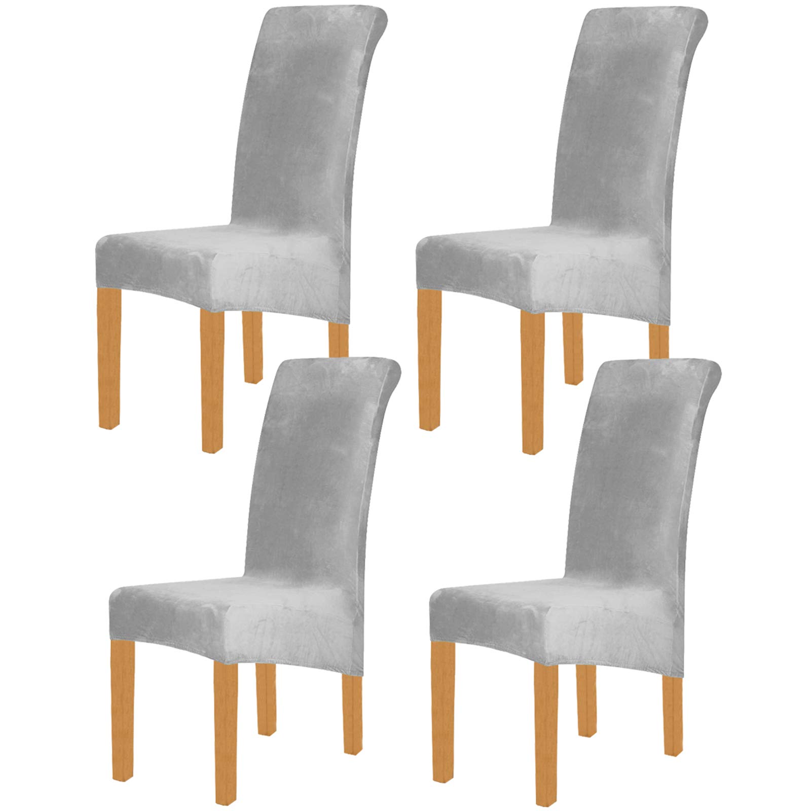ele ELEOPTION Spandex Velvet Stretch Large Size Chair Covers Removable Dining Chair Slipcovers Washable Chair Covers for Dining Room, Hotel, Banquet (No chairs) (Light grey, Pack of 4)