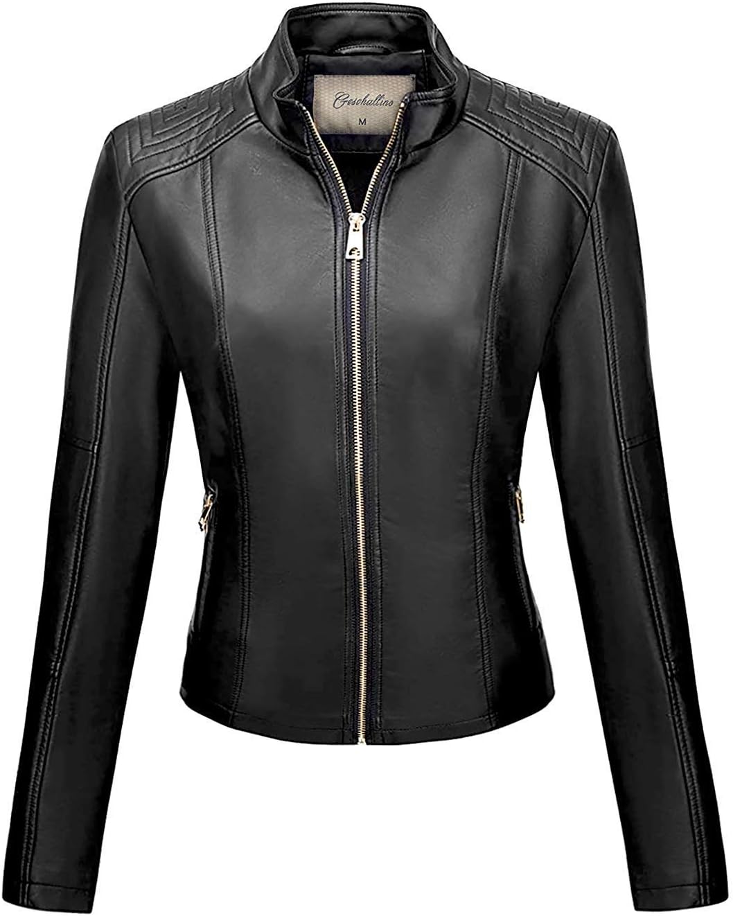 Women's PU Leather Jacket, Moto Biker Jacket with Zip Pockets, Vintage Short Coat for Autumn, Spring