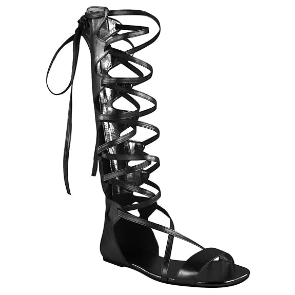 Heelberry - Damen Gladiatoren-Sandalen mit Schnürung - kniehoch - ohne Absatz