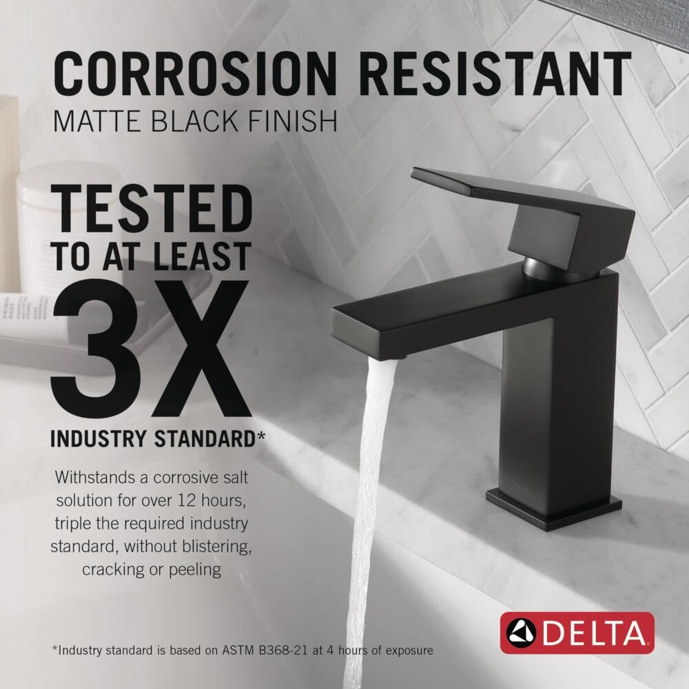 Delta Modern Matte Black Bathroom Faucet 1 Hole, Single Hole Bathroom Sink Faucet for Vanity, Metal Push-Pop Drain Assembly, Matte Black 567LF-BLGPM-PP