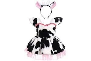 AWIBMK Baby Girls Dalmatian Cow Dress with Ears Headband Halloween Costume Cosplay Role Play Cake Smash Clothes 3-24 M