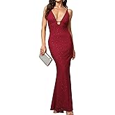 JKMNAO Women Sequin Sexy Maxi Dress Cocktail Long Formal Wedding Guest V Neck Sparkly Dresses