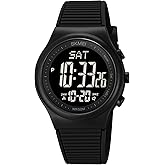 Digital Watch for Women Waterproof Black Wristwatch Sports Mens Stopwatch