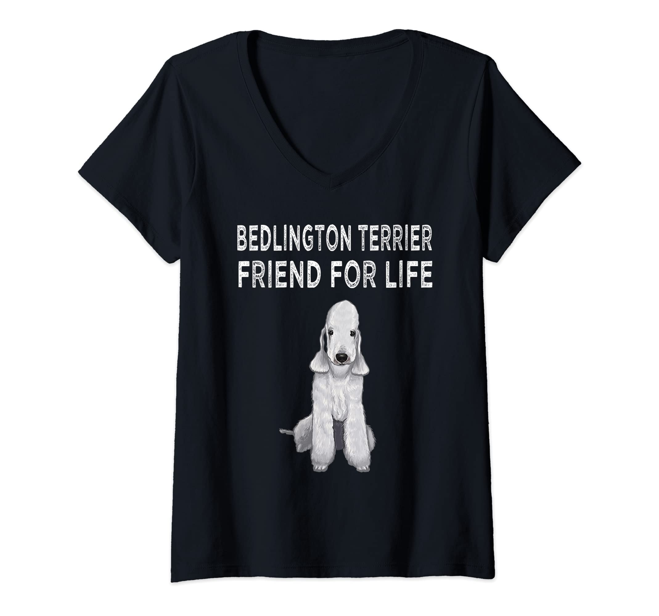 Womens Bedlington Terrier Friend For Life Dog Friendship V-Neck T-Shirt